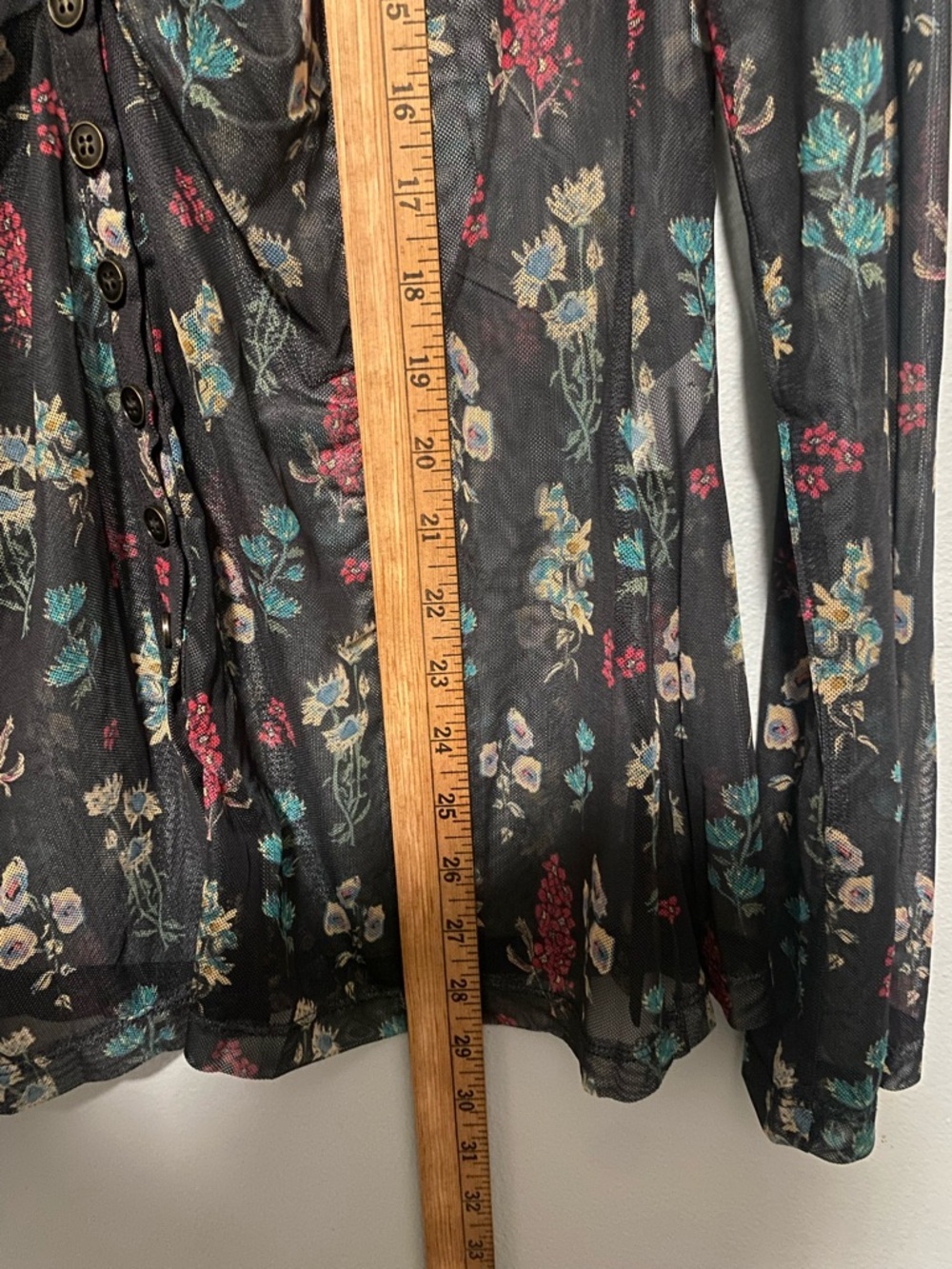 Whimsigoth Cottage Ruched Natural Life Carina Sheer Floral Button Down XL Top - Picture 11 of 11